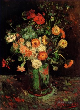 フラワーズ Painting - ジニアとゼラニウムの花瓶 フィンセント・ファン・ゴッホ 印象派の花